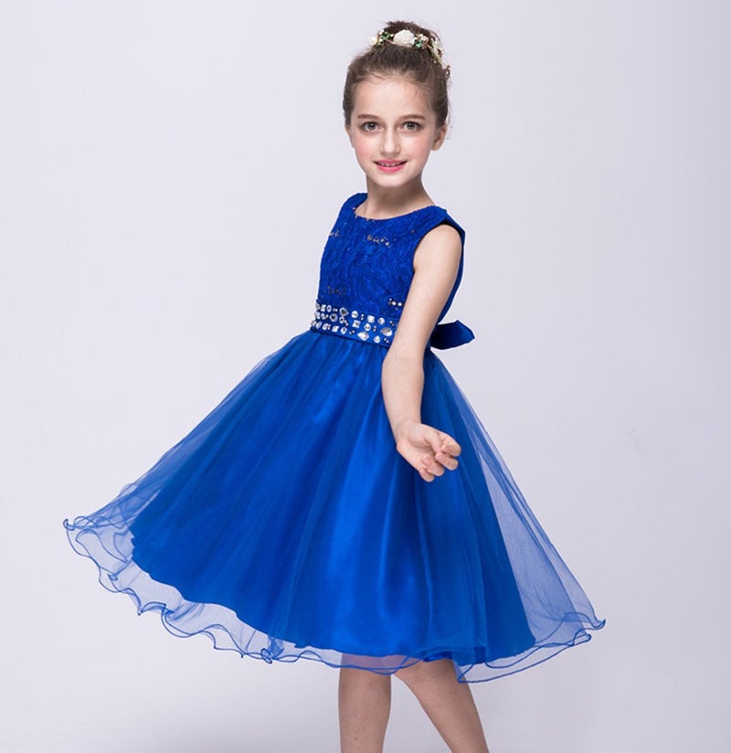DreamHigh Wedding Flower Girl's Sequined Shining Crystal Waist Evening Dress up Royal Blue 11-12 Years - Image 4